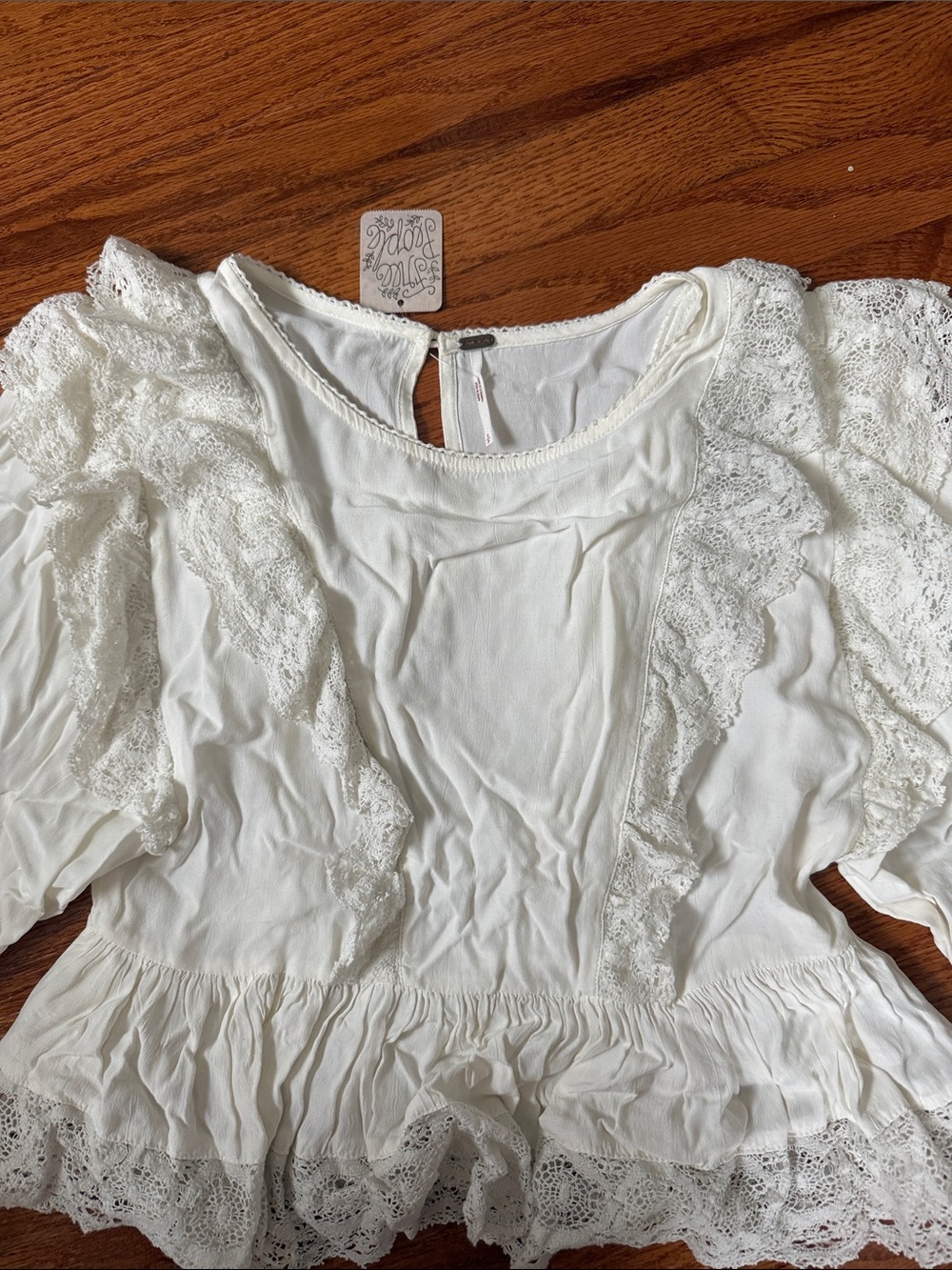 Free People Ivory Lace-Trimmed Ruffle Blouse - Picture 3 of 5